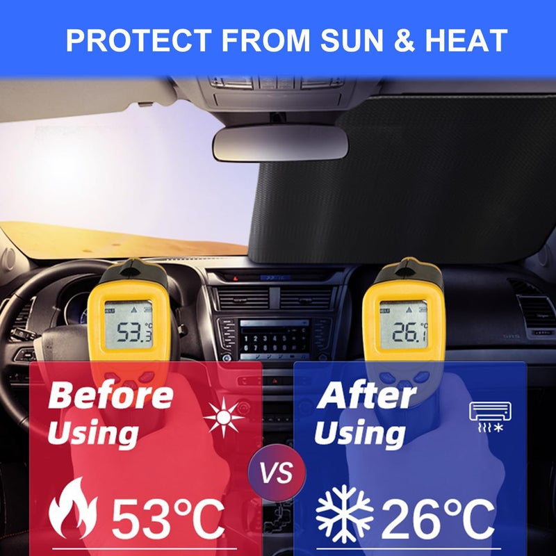 ROMASO Windshield Sun Shade for Jeep Wrangler JK JKU JL JLU1997-2024 Window Sun Visor for UV Rays & Heat Protection Duck Windshield Sunshade - Image 4
